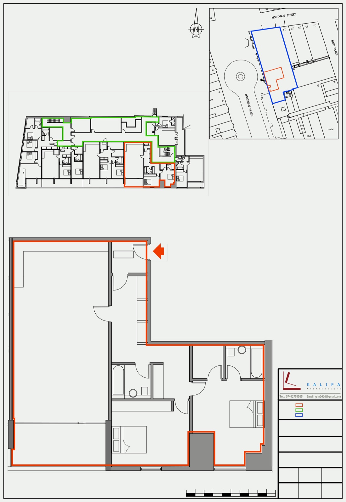 Lease plan of an L-shaped flat with the demise outlined in red, a block key plan and a site location plan